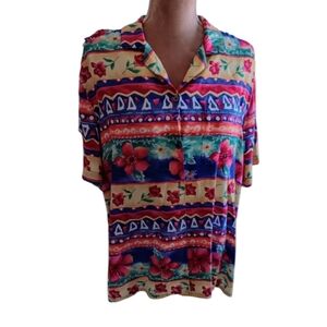 Alfred Dunner ~ Colorful Tropical Floral Button-Down Shirt (Size 16)